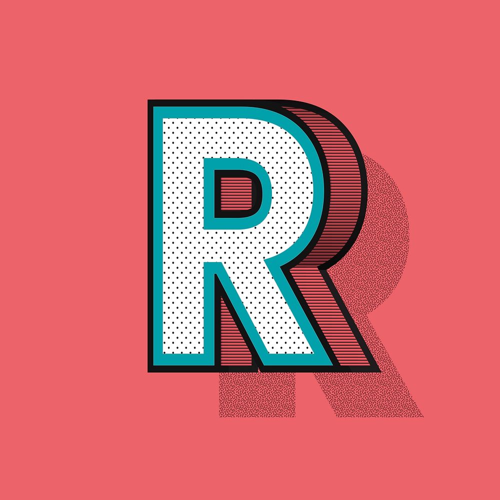 3D letter R isometric halftone style typography