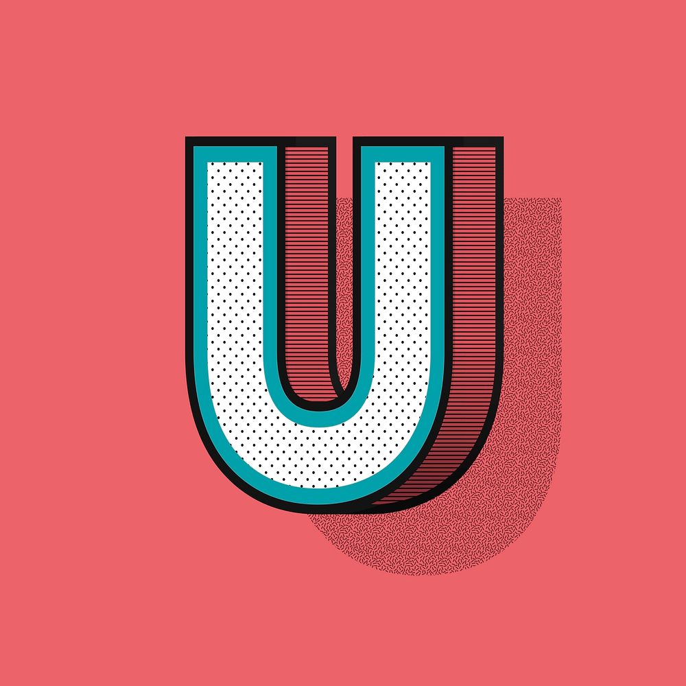 3D letter U isometric halftone style typography