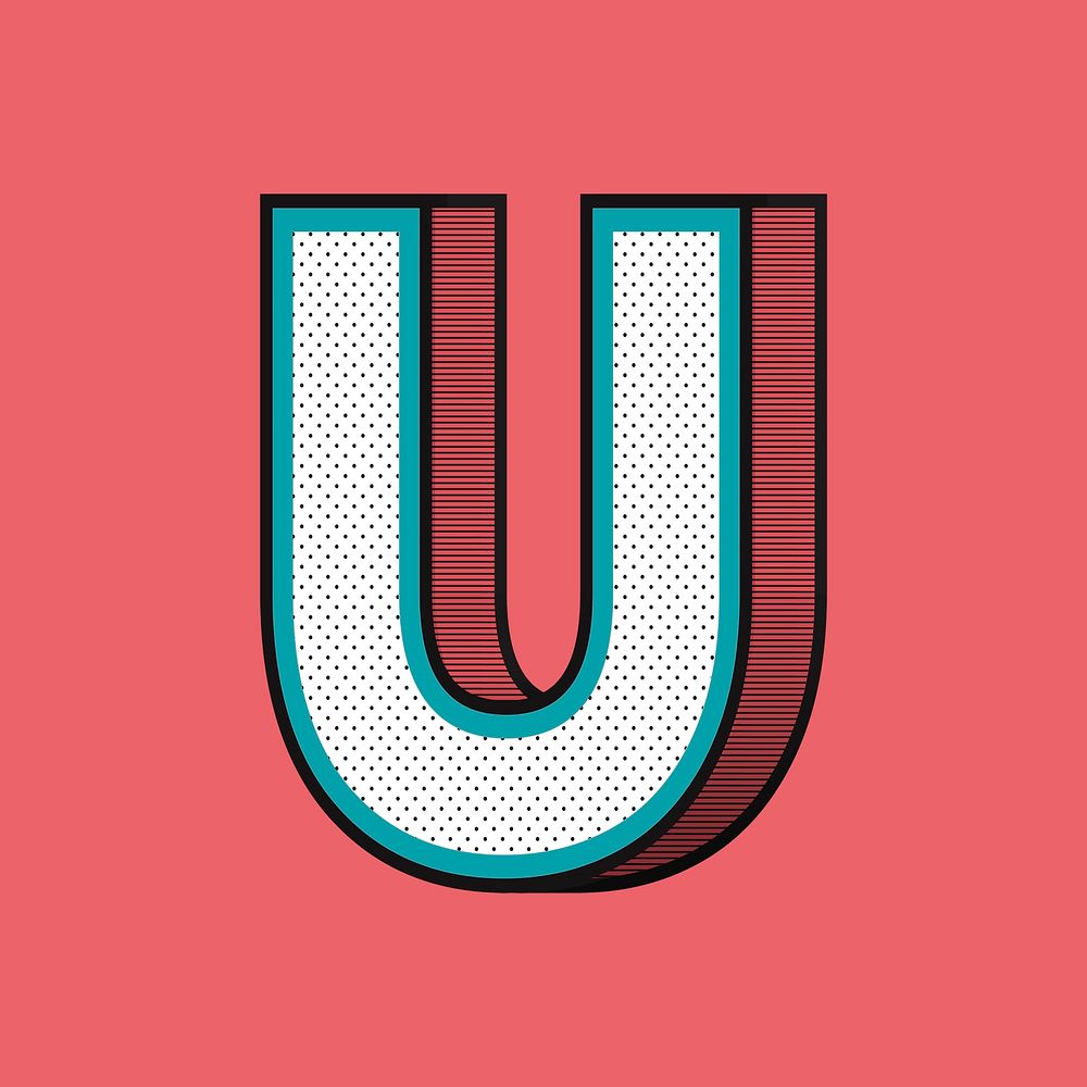 3D letter U isometric halftone style typography psd