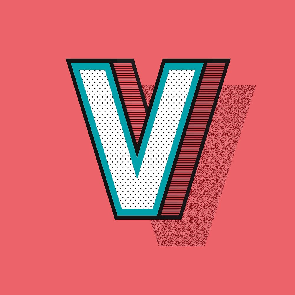 Letter V 3D halftone effect typography vector