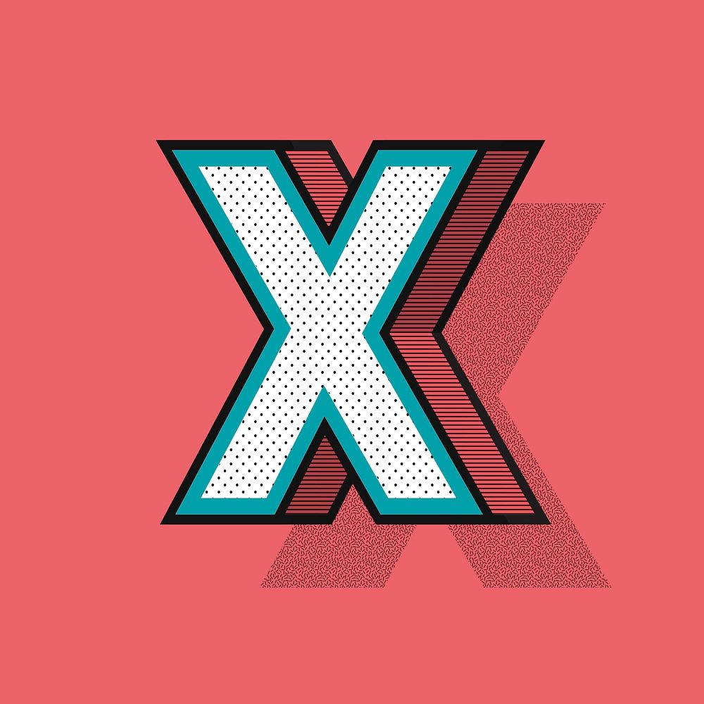 Letter X 3D halftone effect typography vector
