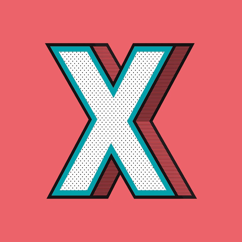 Letter X 3D halftone effect typography psd