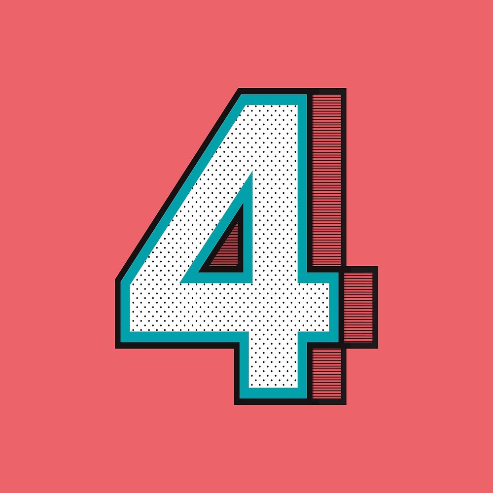 Number 4 isometric halftone effect typography psd