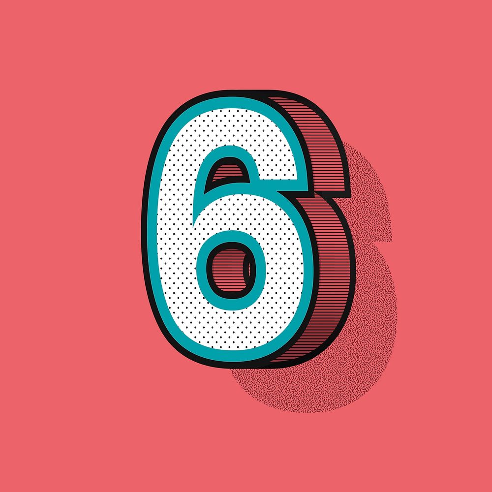 Number 6 3D halftone effect typography vector
