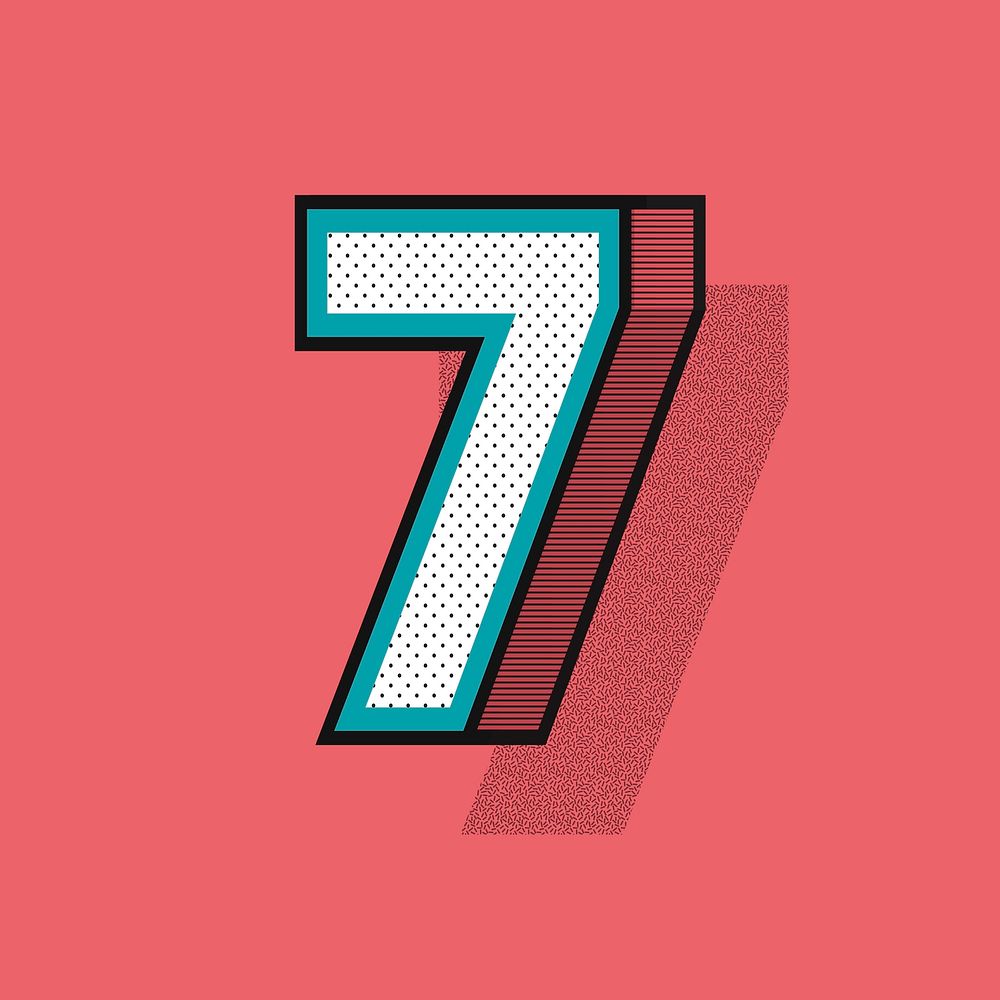 Number 7 3D halftone effect typography vector