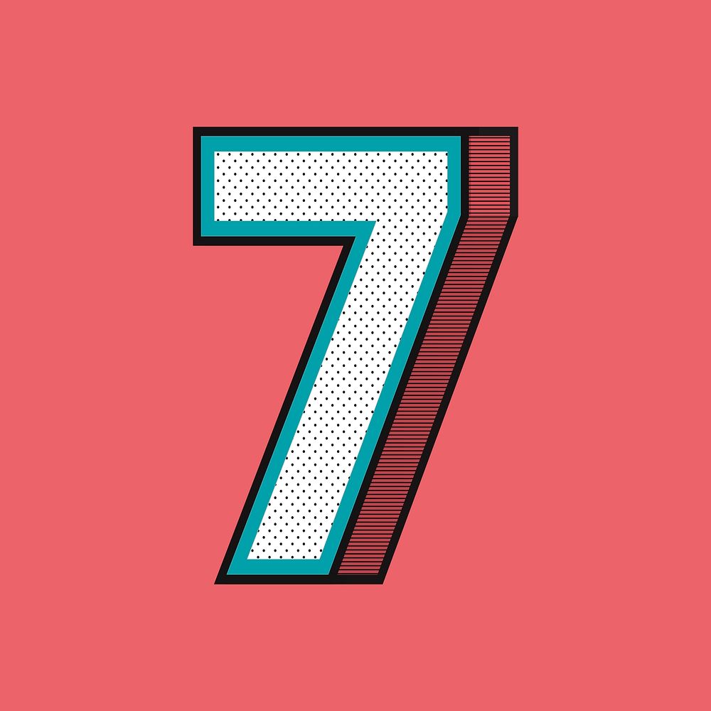 Number 7 3D halftone effect typography psd
