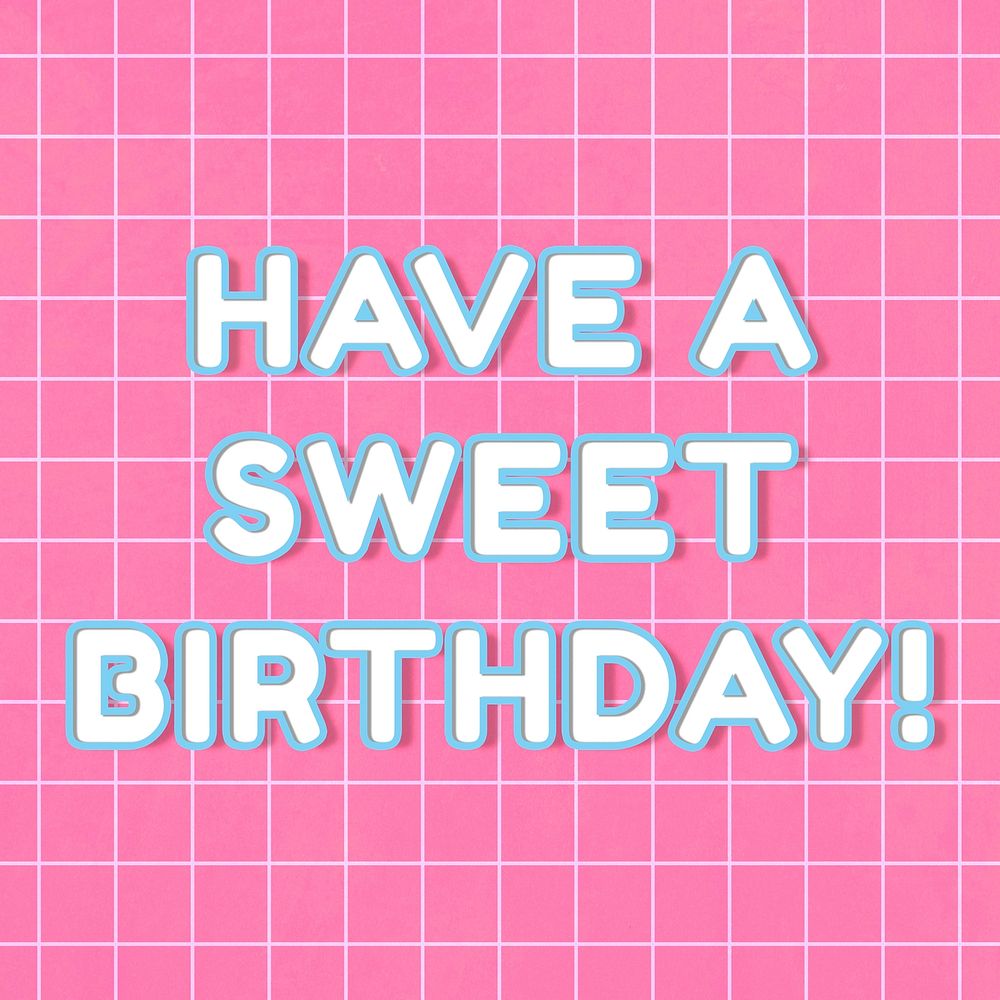 Bold neon 80&rsquo;s miami have a sweet birthday! word outline typography on grid background
