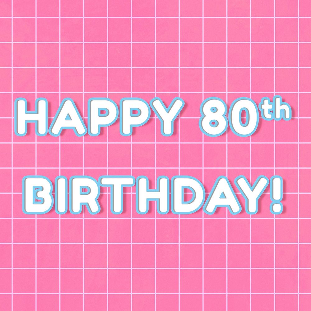 Neon miami happy 80th birthday! bold font grid background