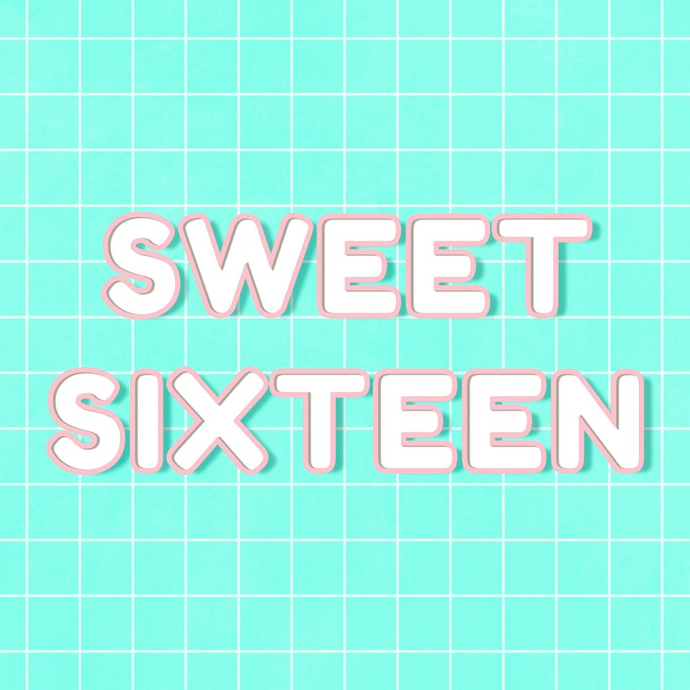 Neon miami sweet sixteen word 80&rsquo;s typography on grid background