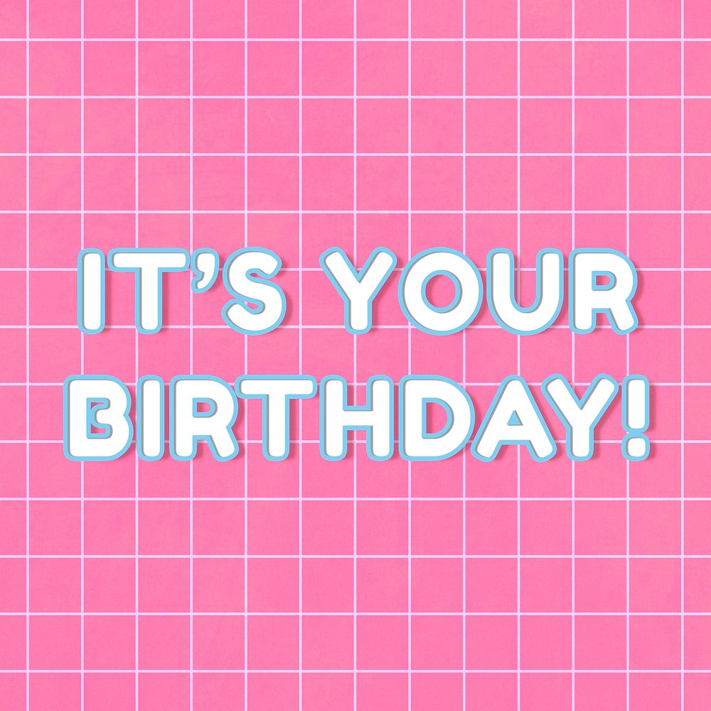 Miami 80&rsquo;s neon it's your birthday! boldface outline typography on grid background