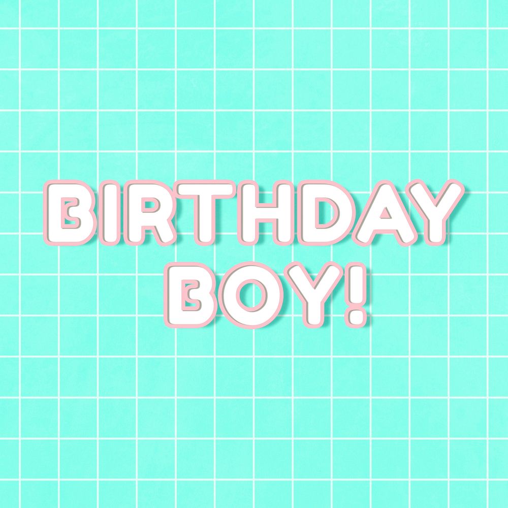 Neon bold miami 80&rsquo;s birthday boy! png word outline typography on grid background
