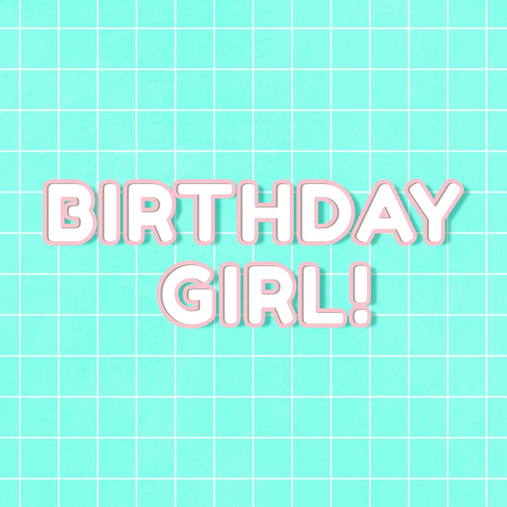 Neon 80&rsquo;s miami birthday girl! font on grid background