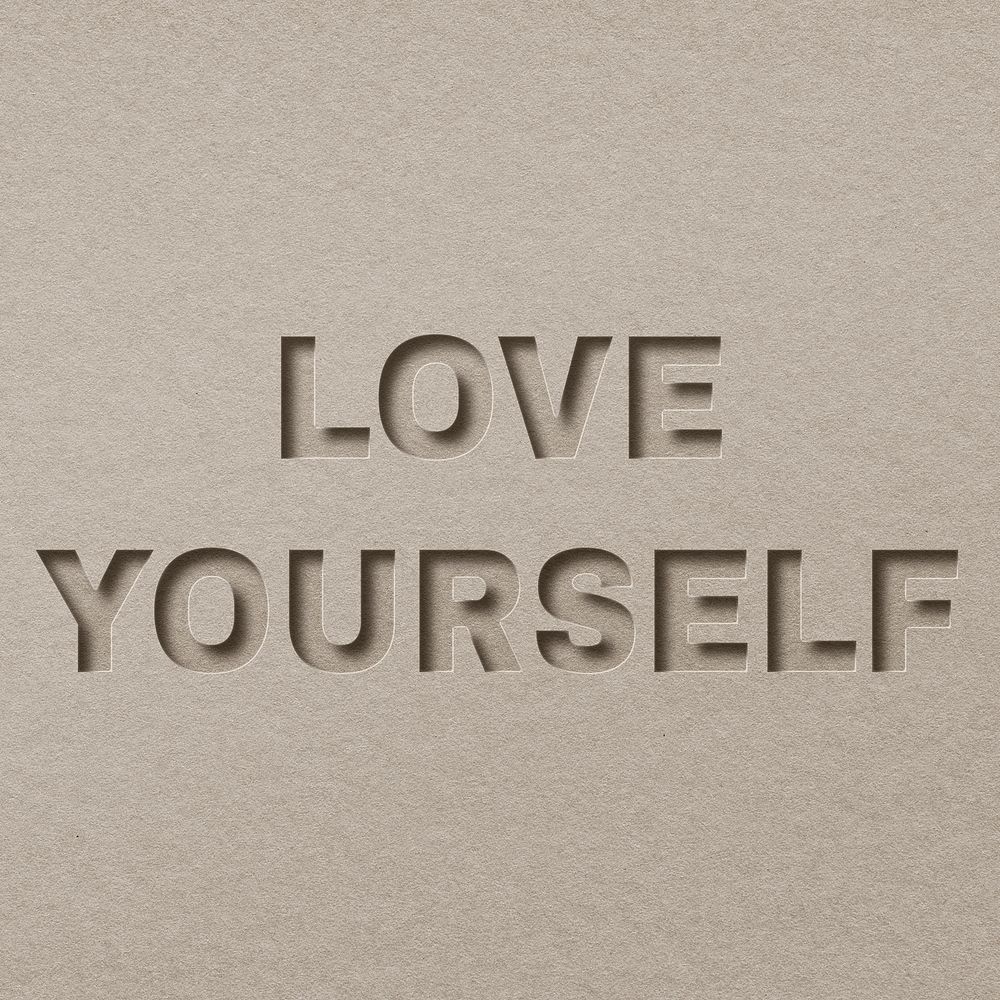 Love yourself word png clipart paper cut font typography