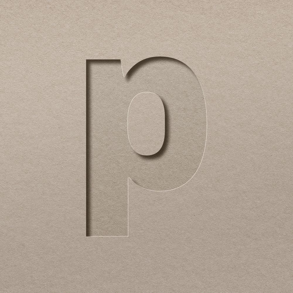 Paper cut lowercase letter p font typography
