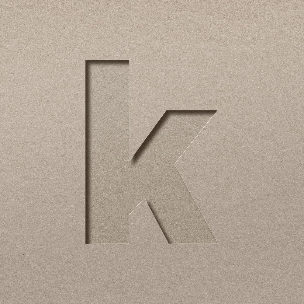 Paper cut lowercase letter k font typography