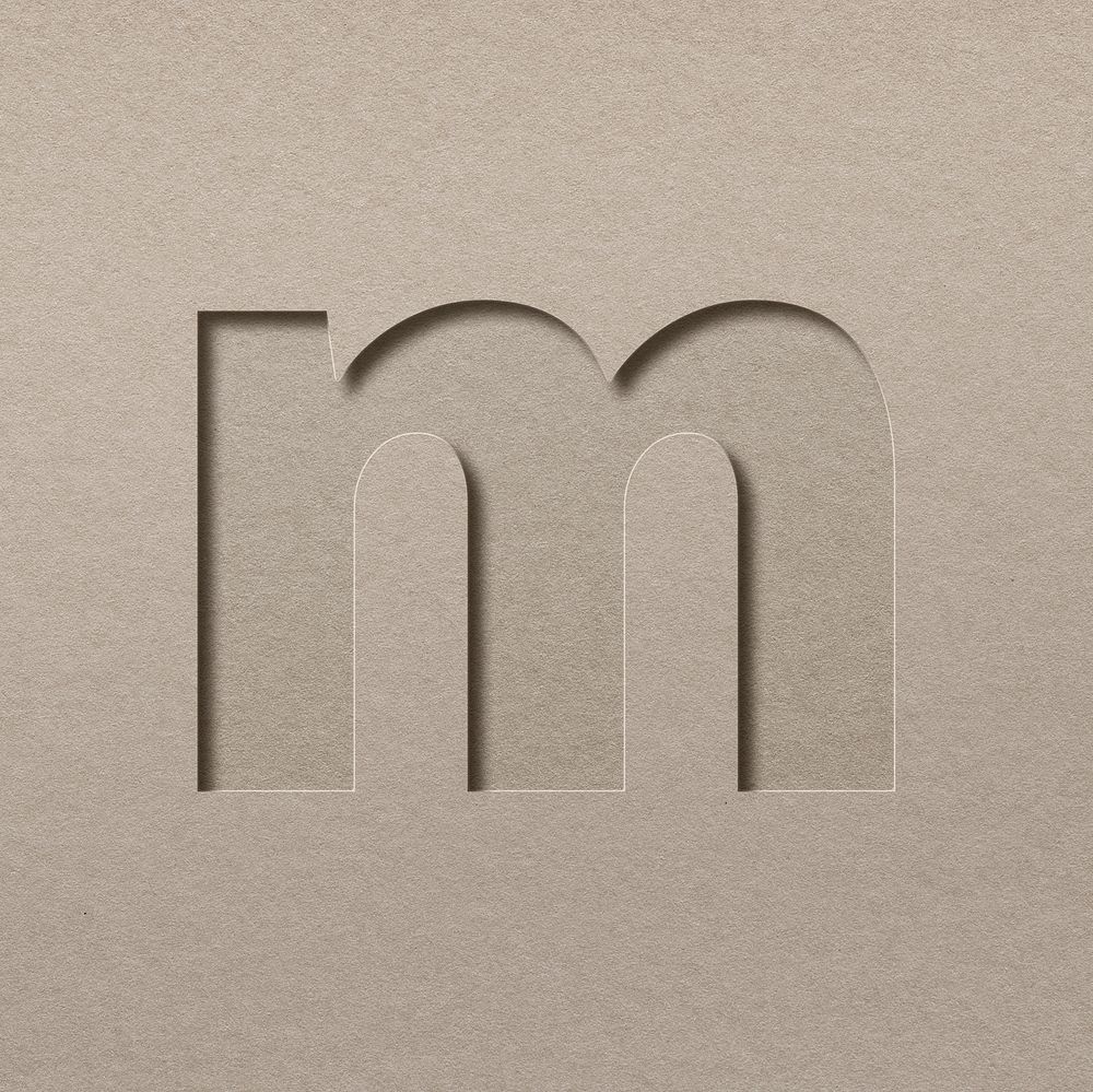 Paper cut lowercase letter m font typography