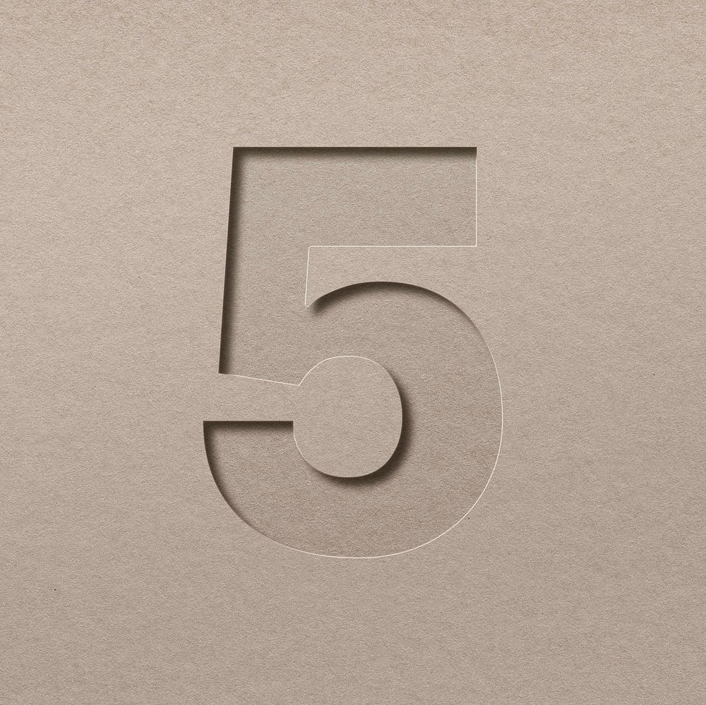 Paper cut number 5 psd font typography