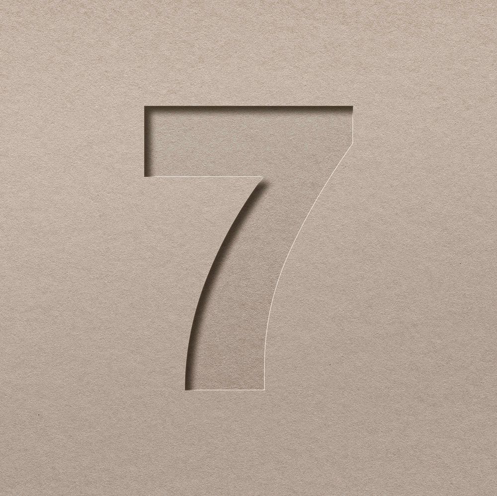 Paper cut number 7 psd font typography