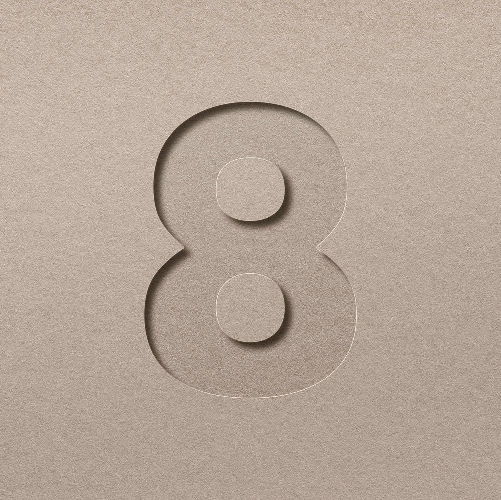 Paper cut number 8 psd font typography