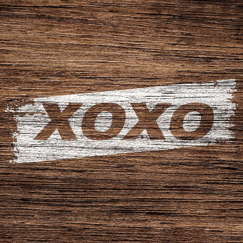 XOXO printed lettering typography coarse wood texture