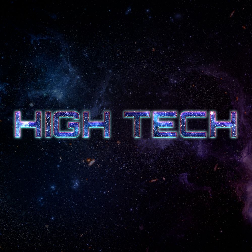 HIGH TECH text typography word on galaxy background