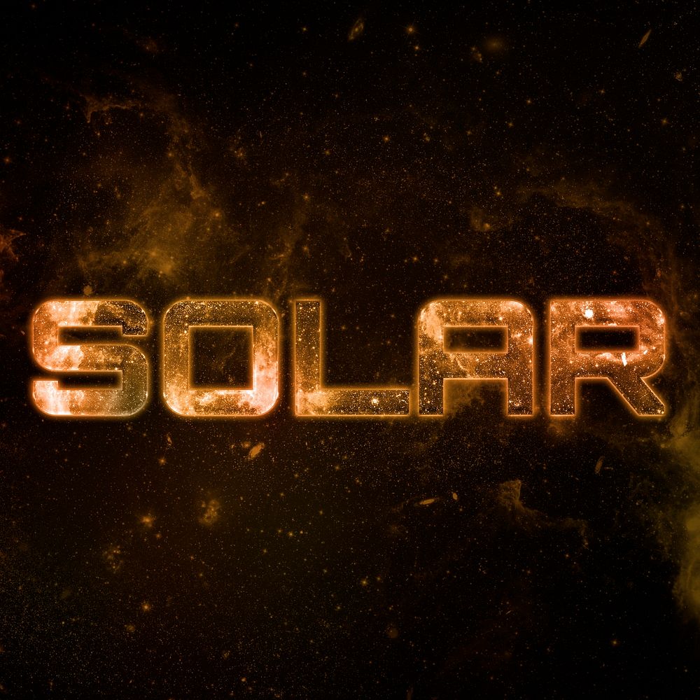 SOLAR text typography brown word on black