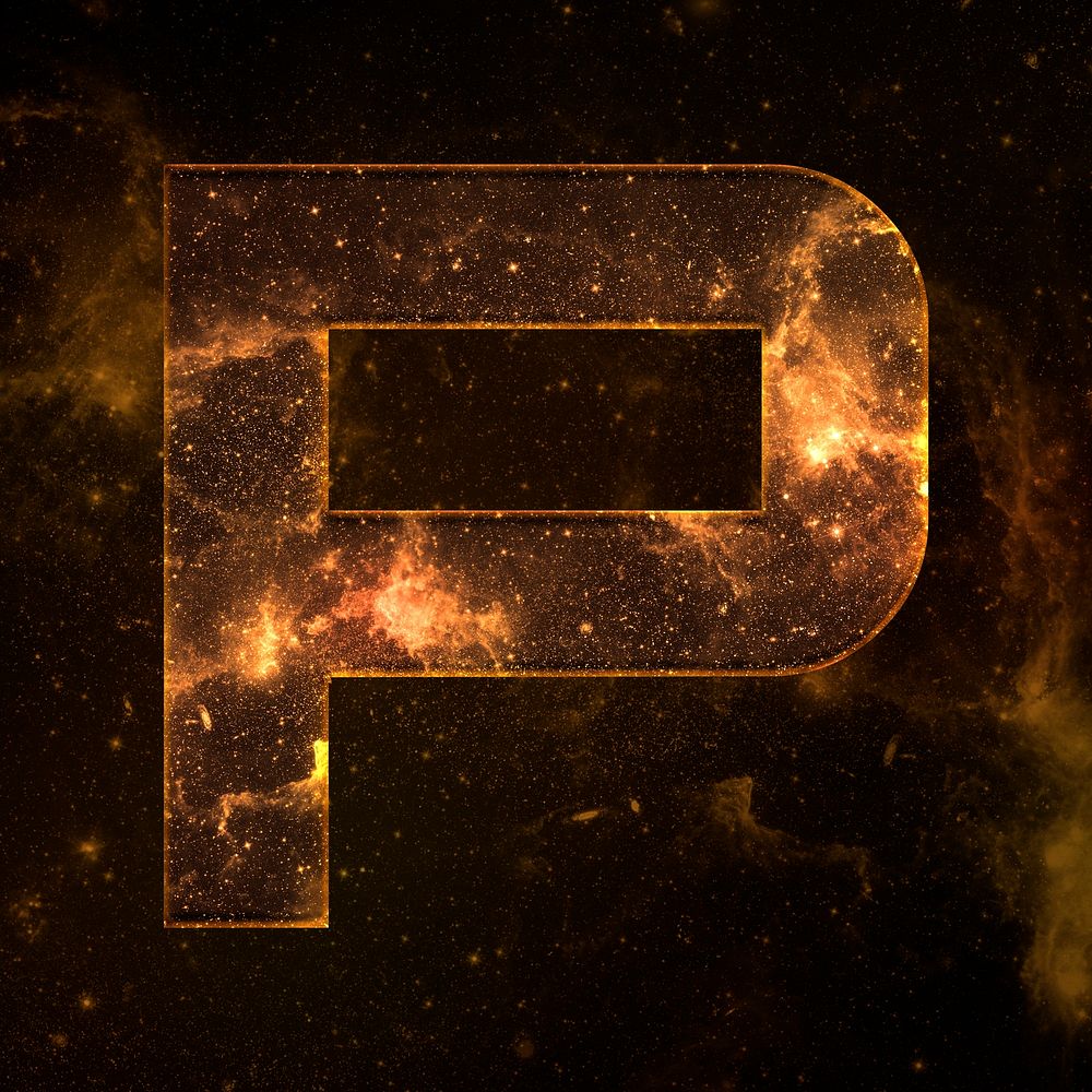 Psd letter P stellar effect typography brown font