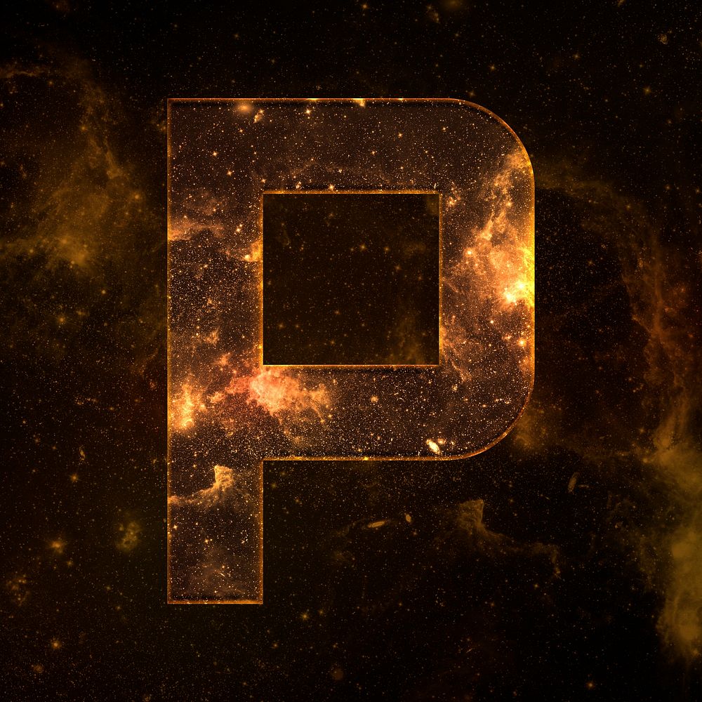 Psd letter p galaxy effect typography brown font