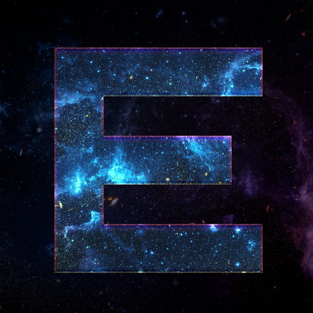 Psd letter E galaxy effect typography blue font
