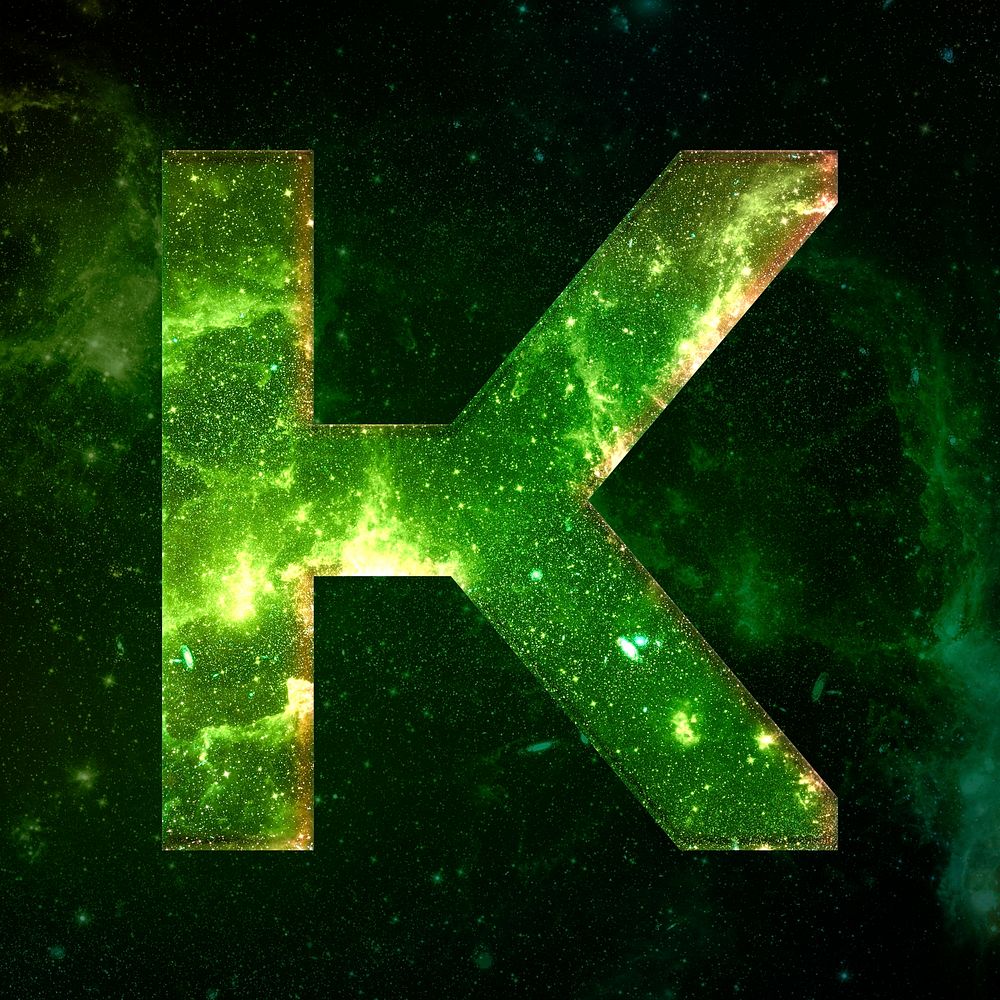 Psd letter K space effect typography blue font