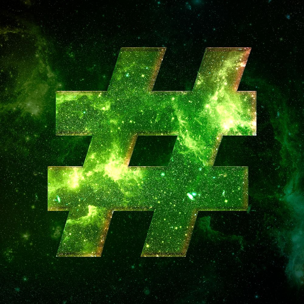 Hashtag sign psd space effect green symbol
