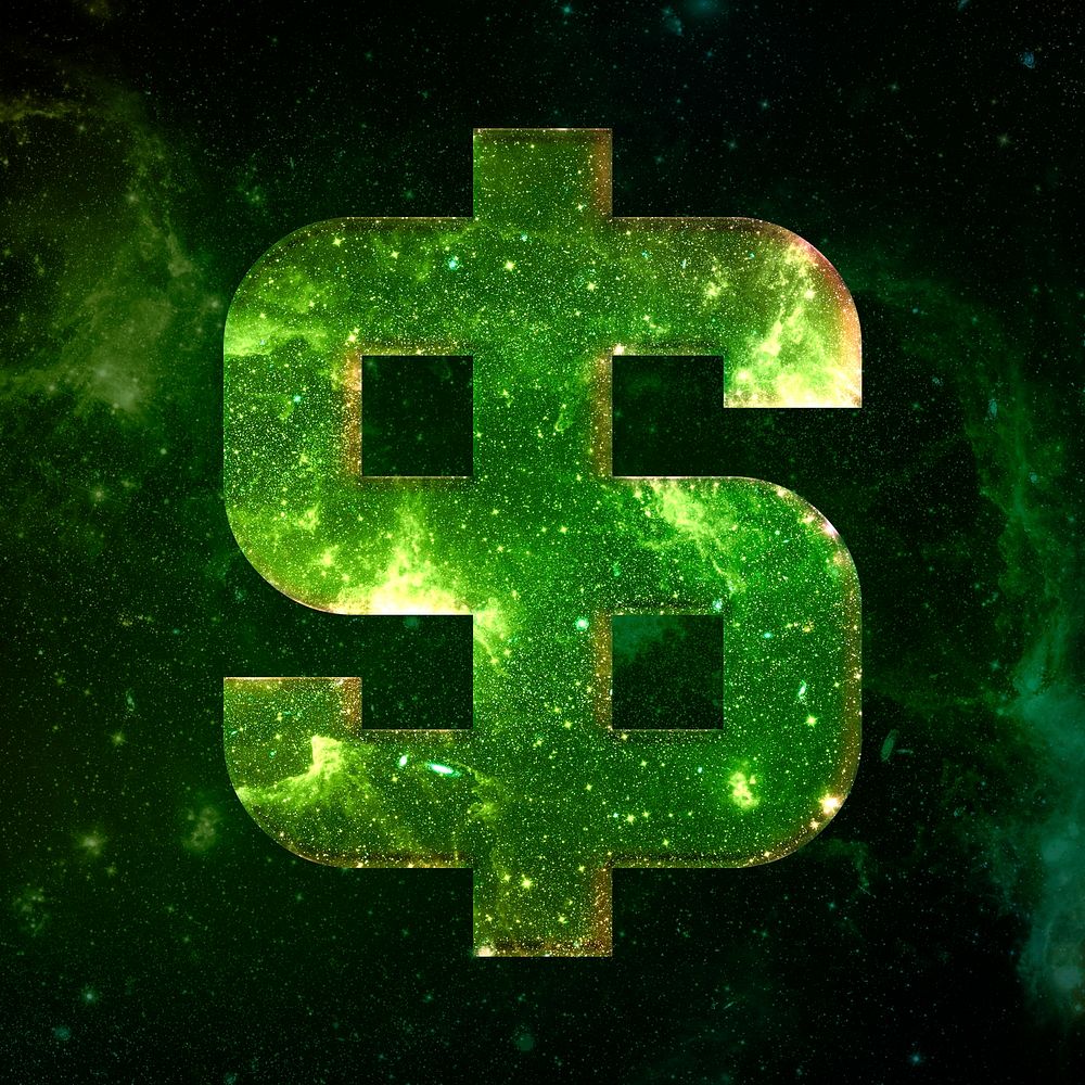 Dollar sign psd galaxy effect green symbol