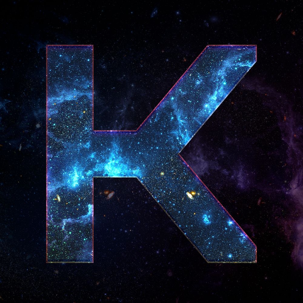 Psd letter K galaxy effect typography blue font