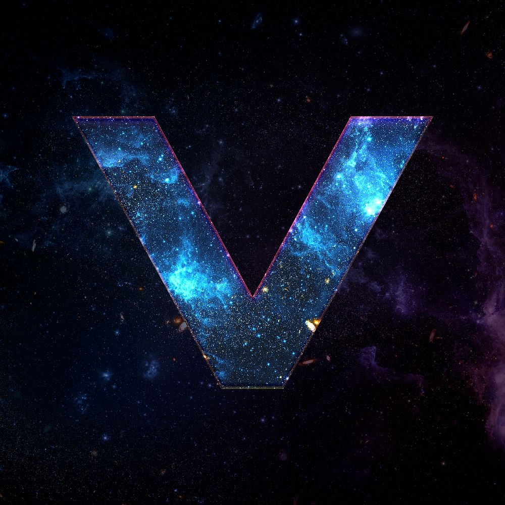 Psd letter v galaxy effect typography blue font