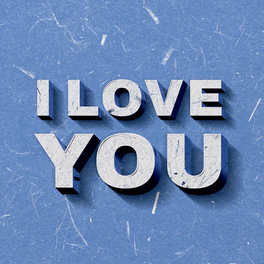 Retro 3D I Love You blue quote paper font typography