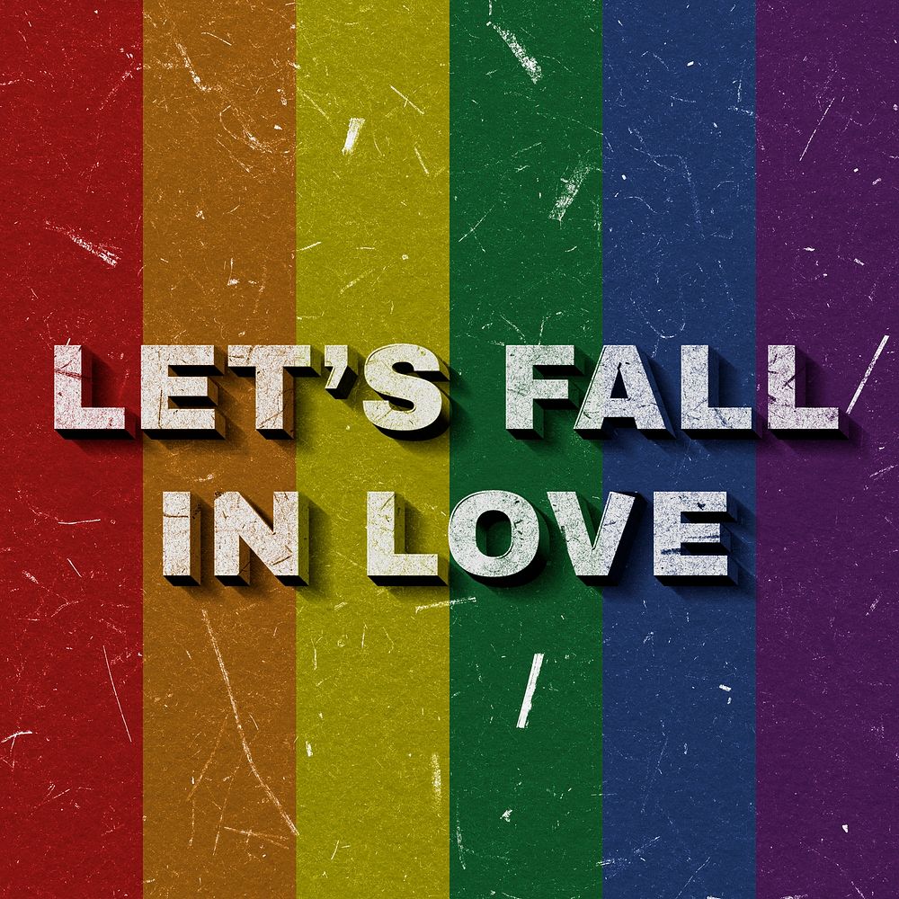 Rainbow Let's Fall in Love 3D quote paper texture font typography