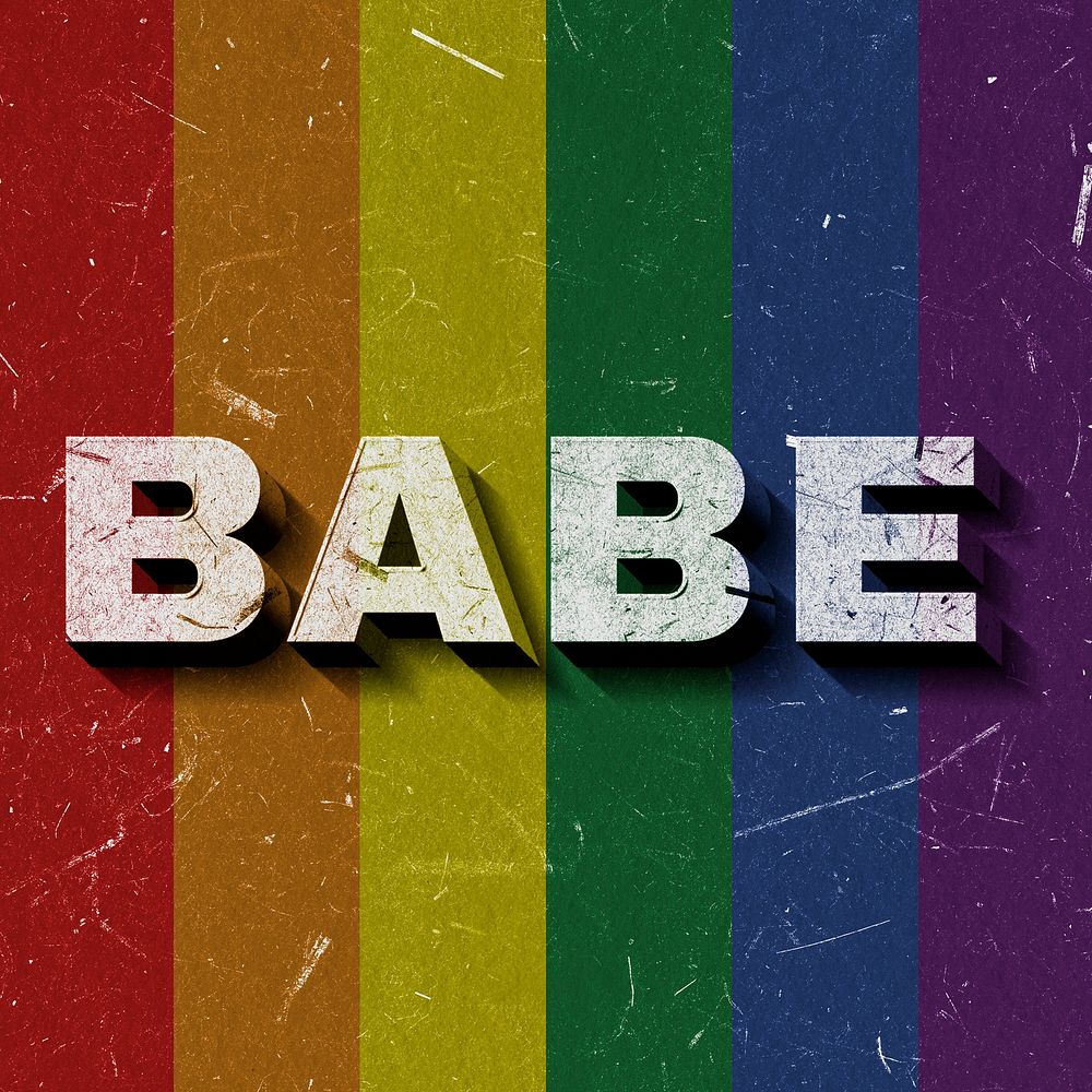 Vintage rainbow Babe 3D paper font text
