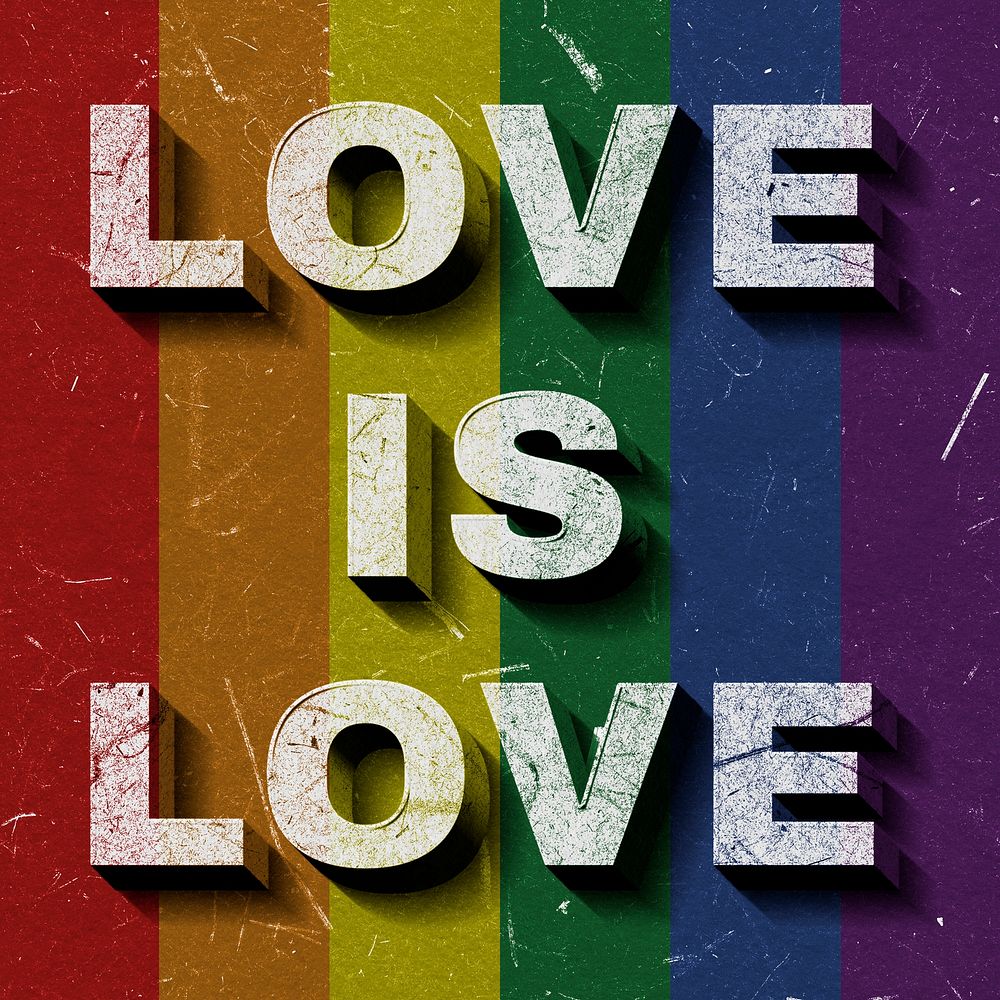 Vintage rainbow Love Is Love 3D quote paper font typography