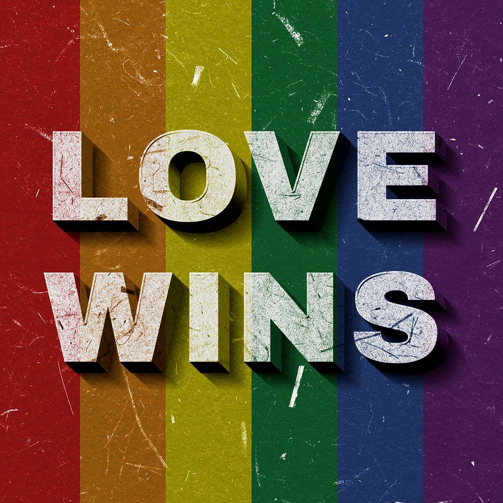 Love Wins rainbow pride flag quote 3D on paper texture