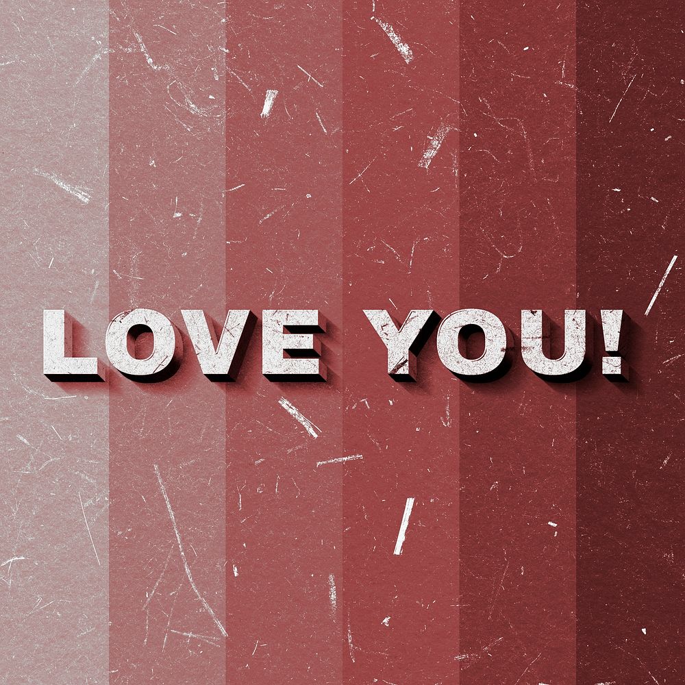 Red Love You! 3D paper texture font typography