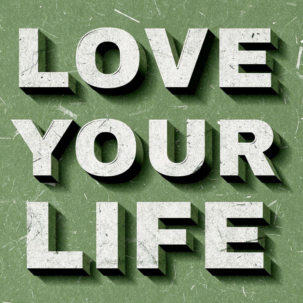 Retro 3D Love Your Life blue text paper font typography