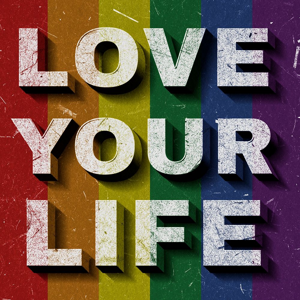 Vintage rainbow Love Your Life 3D paper font quote