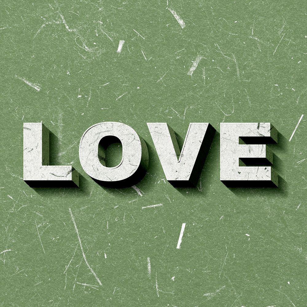 Love green 3D trendy word textured font typography