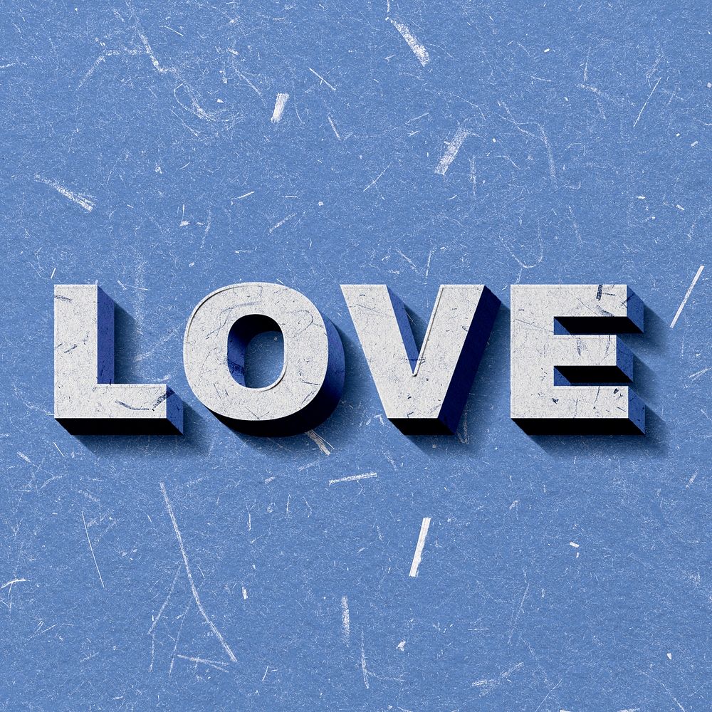 Love 3D blue word vintage on paper texture