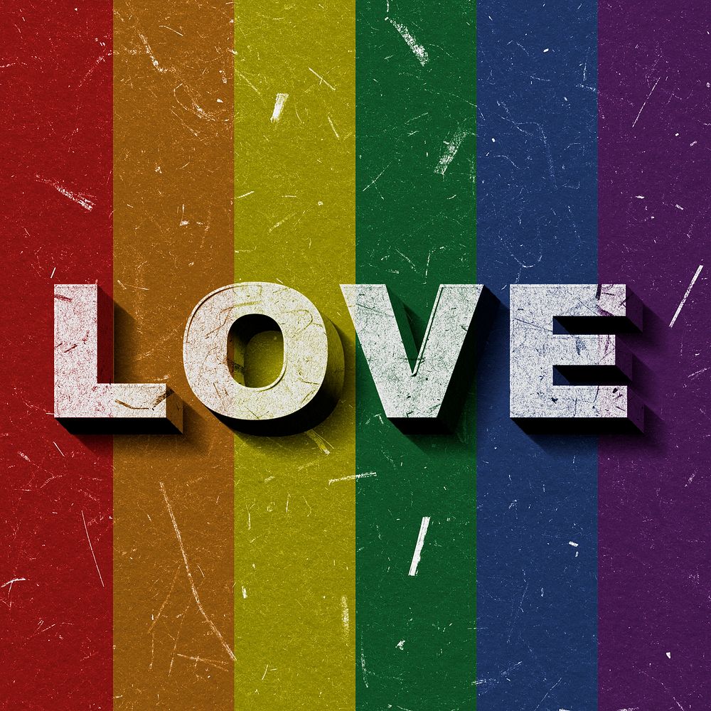 Love rainbow pride flag word 3D on paper texture