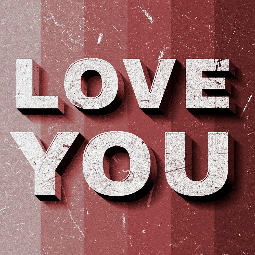 Red gradient Love You 3D paper texture font typography