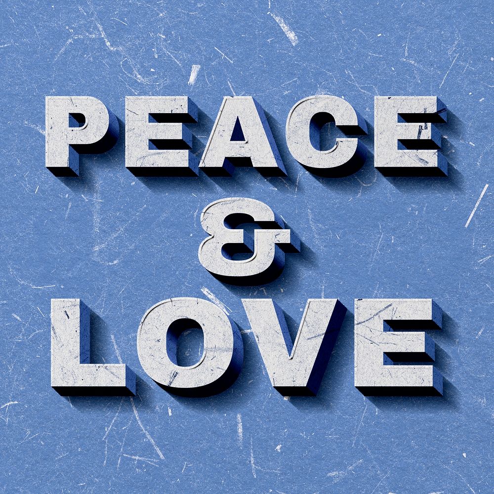 Retro 3D Peace & Love quote blue paper texture typography