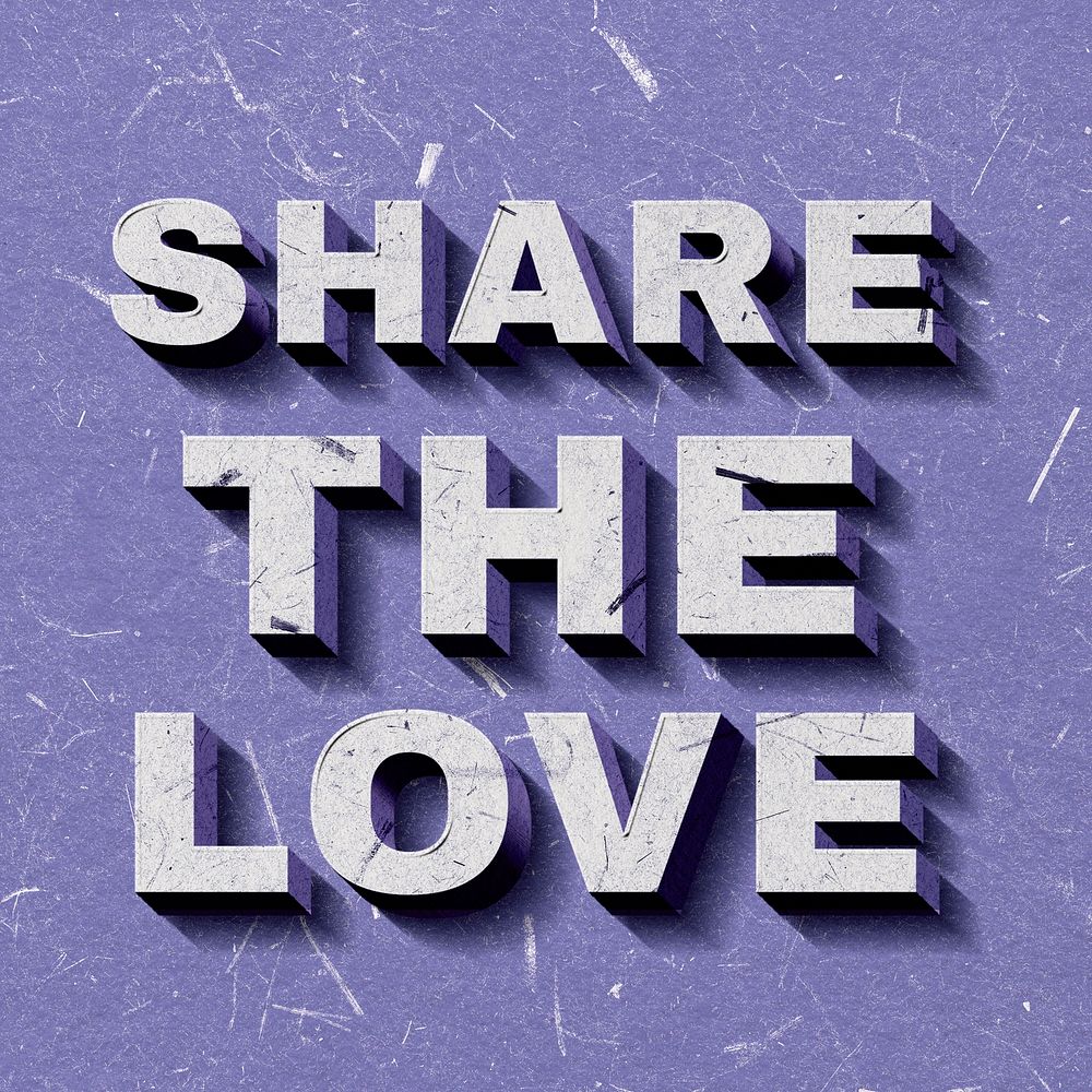 Vintage purple Share the Love 3D paper font typography