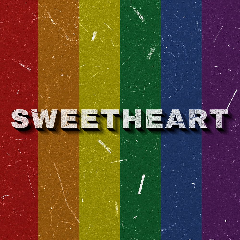 Rainbow Sweetheart 3D word paper texture font typography