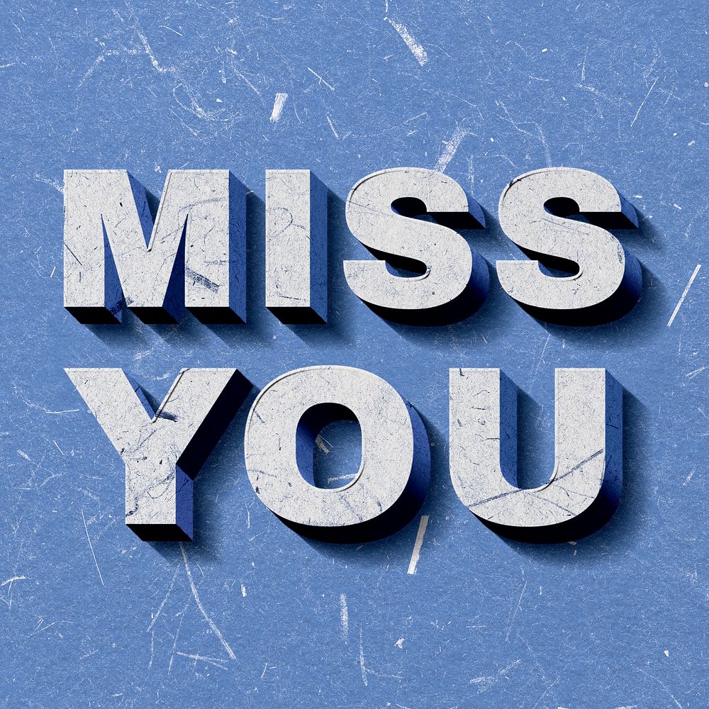 Retro 3D Miss You blue paper font typography